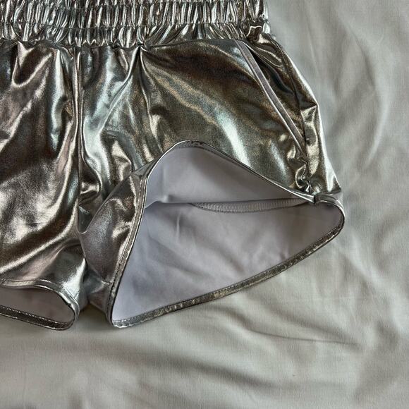 Women's Small Silver Rave Shorts Stretch Waist Festival Ready Puipkino - Picture 8 of 8